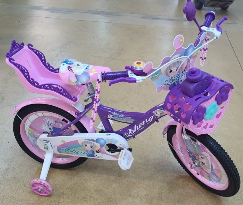 Bicicleta cu cos Printesa Mov Scaun pentru papusi Roti ajutatoare