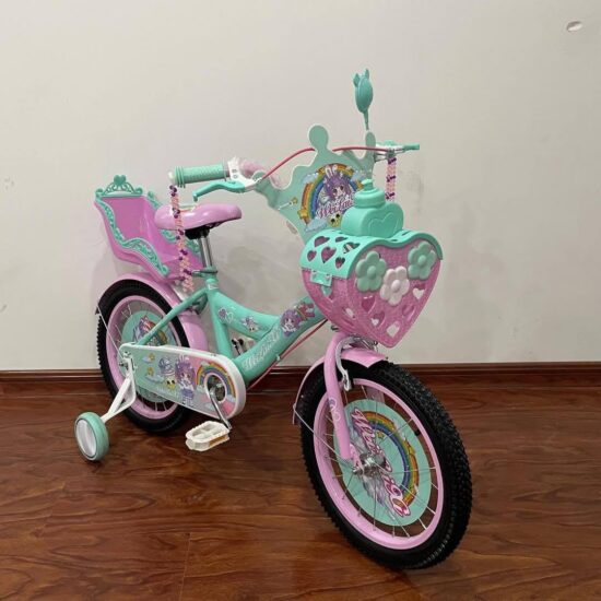 Bicicleta cu cos Printesa Verde Scaun pentru papusi Roti ajutatoare