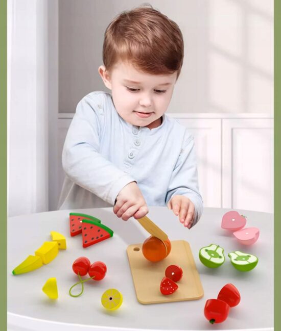 Cosul cu fructe de feliat din lemn Jucarie pentru bucatarie