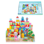 Cuburi constructie lemn Animale domestice 100 piese Beilaluna