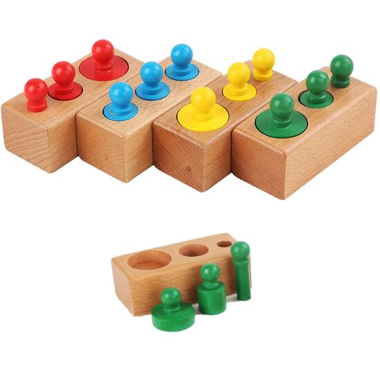 Jucarii Montessori Cilindri cu 3 Dimensiuni din lemn colorati 4 seturi Jucarii Montessori Cilindri cu 3 Dimensiuni din lemn colorati 4 seturi