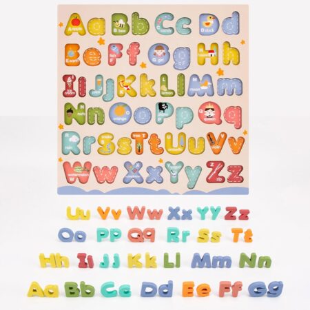 Puzzle educativ Montessori din lemn Alfabetul 3D imagini cuvinte