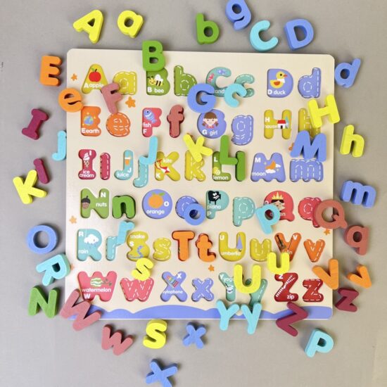 Puzzle educativ Montessori din lemn Alfabetul 3D imagini cuvinte