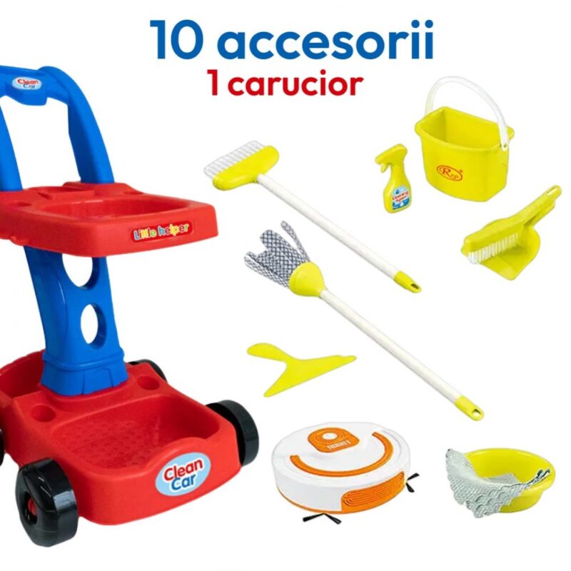 Set Carucior si Aspirator cu accesorii de curatenie pentru copii
