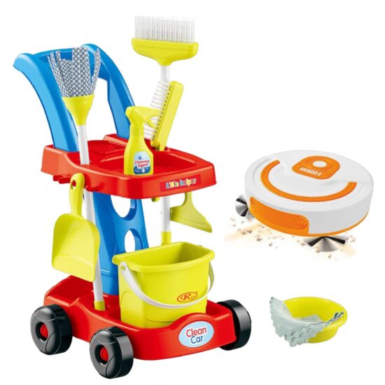 Set Carucior si Aspirator cu accesorii de curatenie pentru copii Set Carucior si Aspirator cu accesorii de curatenie pentru copii