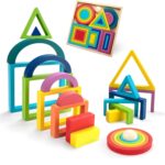 Set cuburi constructii Forme geometrice Montessori Rainbow