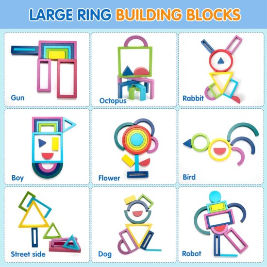 Set cuburi constructii Forme geometrice Montessori Rainbow