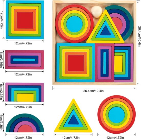 Set cuburi constructii Forme geometrice Montessori Rainbow