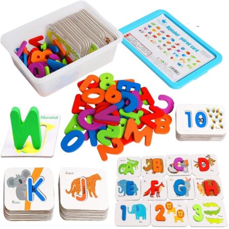 Set educativ cu Litere Cifre Cartonase ilustrate ambalate la cutie