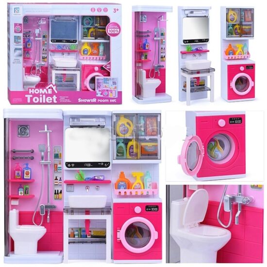 Set mobilier Baie electronica pentru papusi cu accesorii 3 Corpuri Set mobilier Baie electronica pentru papusi cu accesorii 3 Corpuri