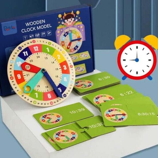 Ceas Analog si Digital lemn cu cartonase Jucarie educativa Timpul