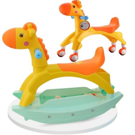 Jucarie 2in1 Balansoar Calut Galben de impis cu roti Premergator