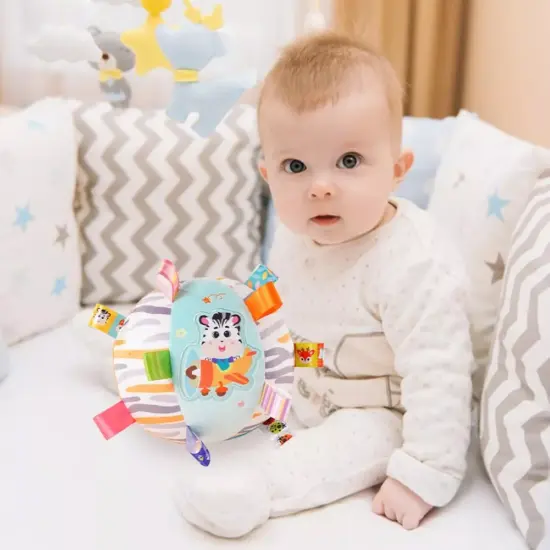 Jucarie senzoriala Mingea cu animalute Zebra Zornaitoare bebe