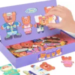Puzzle lemn magnet Ursuleti Tablita cu marker Imbraca Familia
