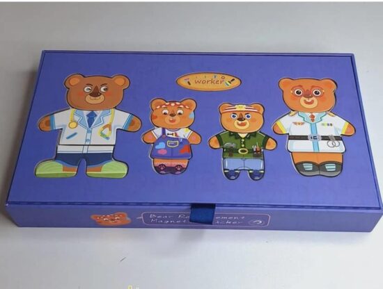 Puzzle lemn magnet Ursuleti Tablita cu marker Imbraca Familia