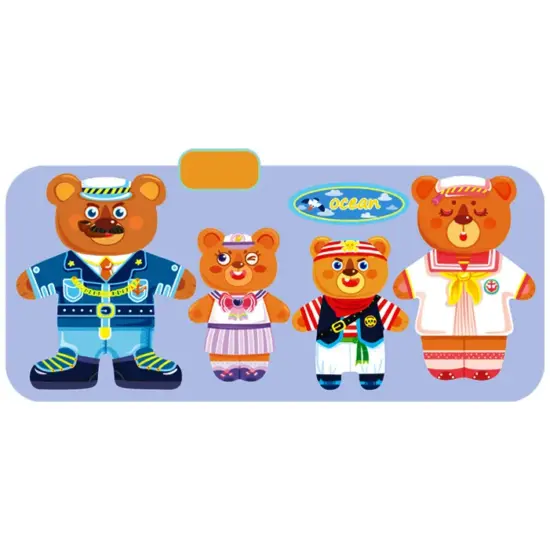 Puzzle lemn magnet Ursuleti Tablita cu marker Imbraca Familia