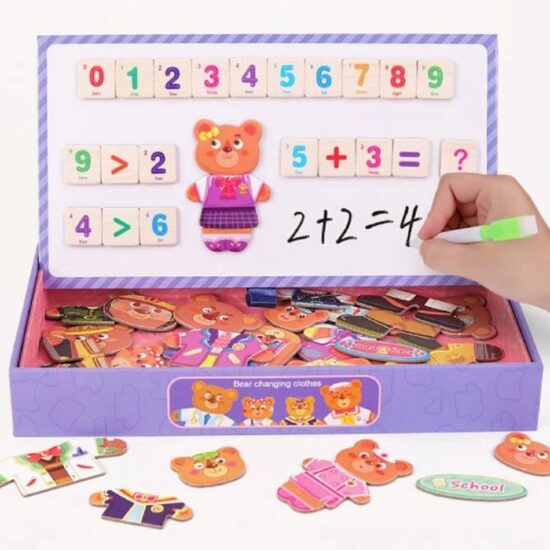 Puzzle lemn magnet Ursuleti Tablita cu marker Imbraca Familia