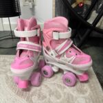 Role Reglabile Roz Incepatori 4 roti cu Frana de siguranta copii