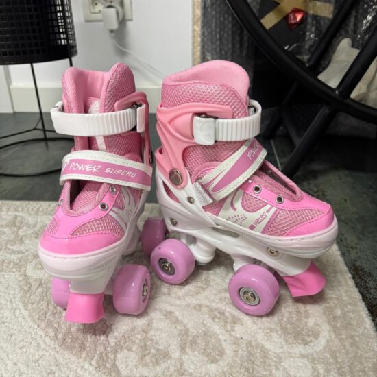 Role Reglabile Roz Incepatori 4 roti cu Frana de siguranta copii