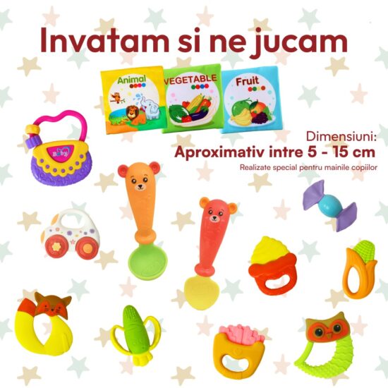 Set 14 Jucarii bebe Zornaitori pentru motricitate si Carti textile