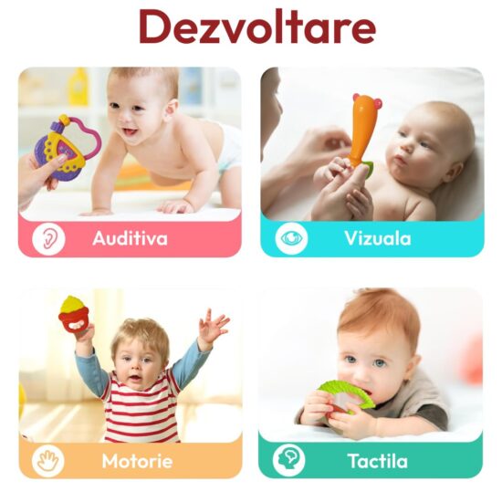 Set 14 Jucarii bebe Zornaitori pentru motricitate si Carti textile
