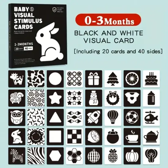 Set 20 Carduri Senzoriale Iepuras Carti stimulare vizuala 1-3 luni