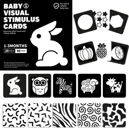 Set 20 Carduri Senzoriale Iepuras Carti stimulare vizuala 1-3 luni