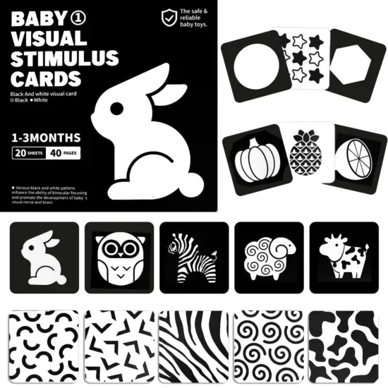 Set 20 Carduri Senzoriale Iepuras Carti stimulare vizuala 1-3 luni Set 20 Carduri Senzoriale Iepuras Carti stimulare vizuala 1-3 luni