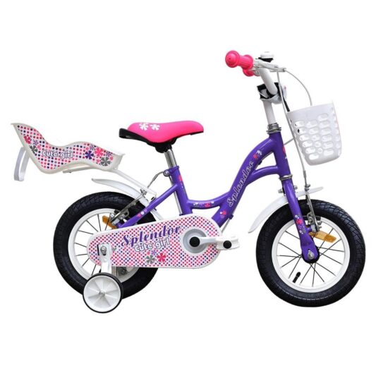 Bicicleta copii Mov cu cos Scaun pentru papusi si Roti ajutatoare