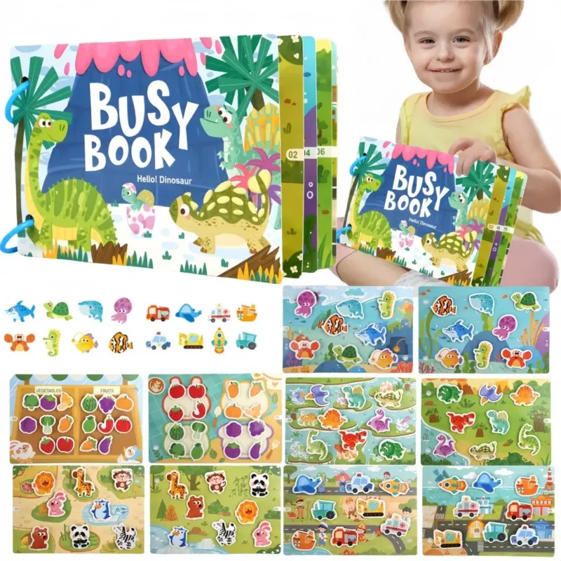 Carte activitati educative Dinozauri Stickere reutilizabile Busy book