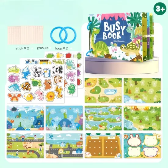 Carte activitati educative Dinozauri Stickere reutilizabile Busy book