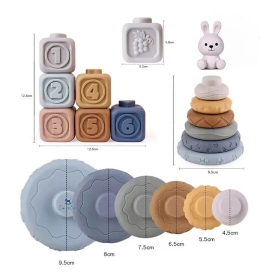 Jucarie bebe Piramida Iepuras cu Cercuri Cuburi moi Senzoriale