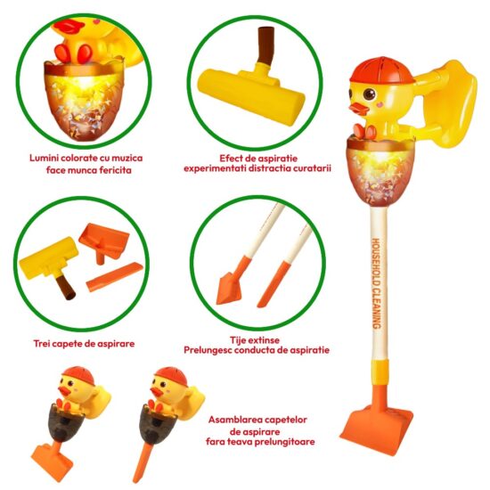 Jucarie copii Aspirator manual Vertical cu Lumini si sunete Ratusca