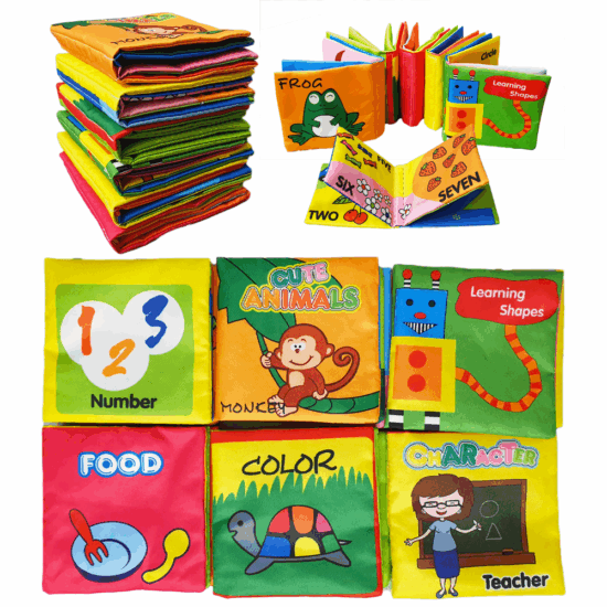 Set 6 Carti textile Jucarii senzoriale cu Animale Cifre Meserii