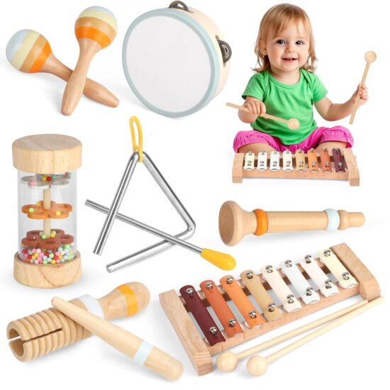 Set 7 Instrumente muzicale educative Zornaitori bebe Maracas