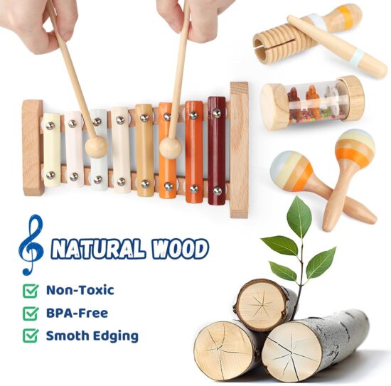 Set 7 Instrumente muzicale educative Zornaitori bebe Maracas