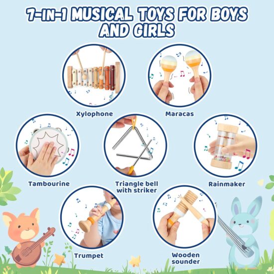 Set 7 Instrumente muzicale educative Zornaitori bebe Maracas