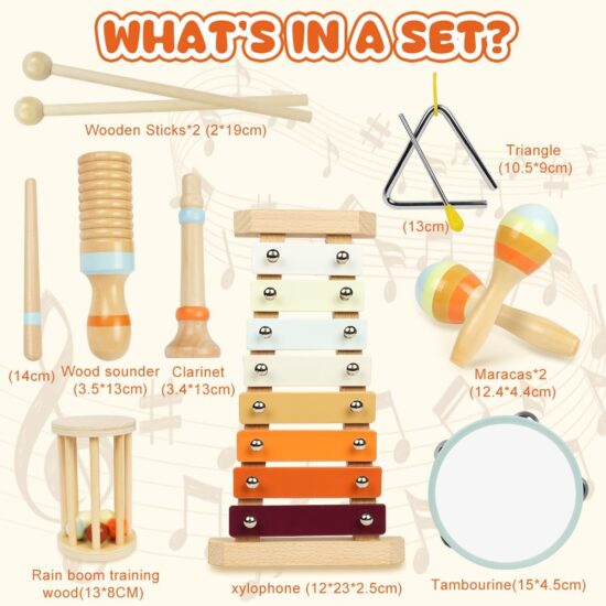 Set 7 Instrumente muzicale educative Zornaitori bebe Maracas