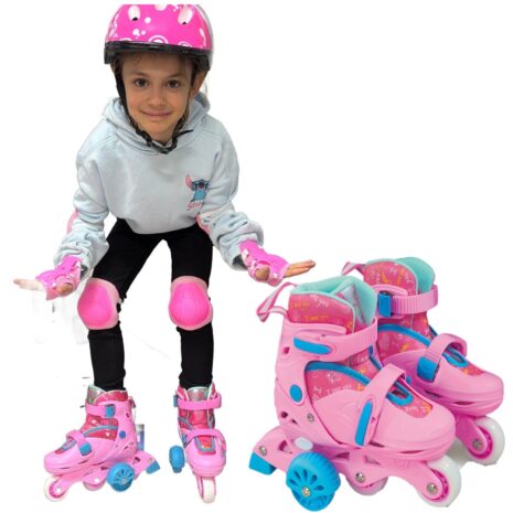 Set Role Roz cu Protectii reglabile Roti ajutatoare Frana Lumini