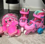 Set Role Roz cu Protectii reglabile Roti ajutatoare Frana Lumini