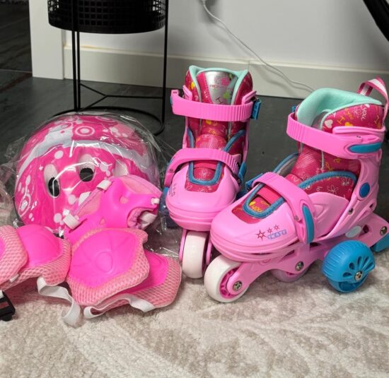 Set Role Roz cu Protectii reglabile Roti ajutatoare Frana Lumini