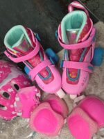 Set Role Roz cu Protectii reglabile Roti ajutatoare Frana Lumini