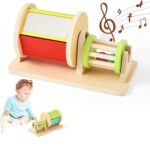 Tambur Dublu rotativ Cilindru lemn Jucarie Montessori cu oglinda