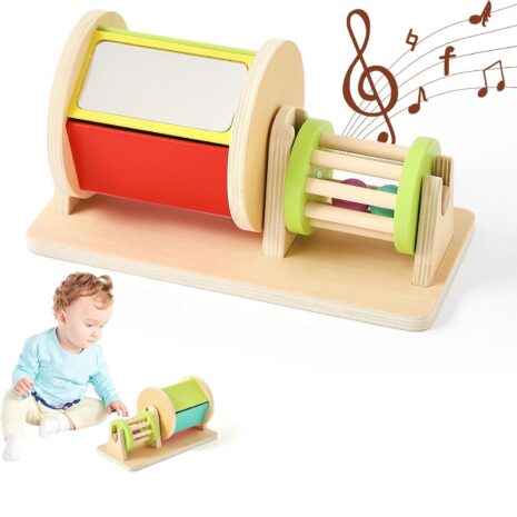 Tambur Dublu rotativ Cilindru lemn Jucarie Montessori cu oglinda