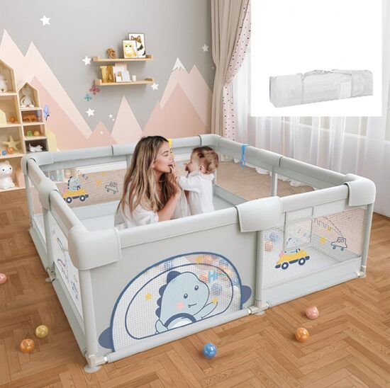 Tarc de joaca Gri Loc pentru bebelusi copii cu 60 bile colorate