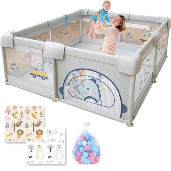 Tarc de joaca Gri Loc pentru bebelusi copii cu 60 bile colorate