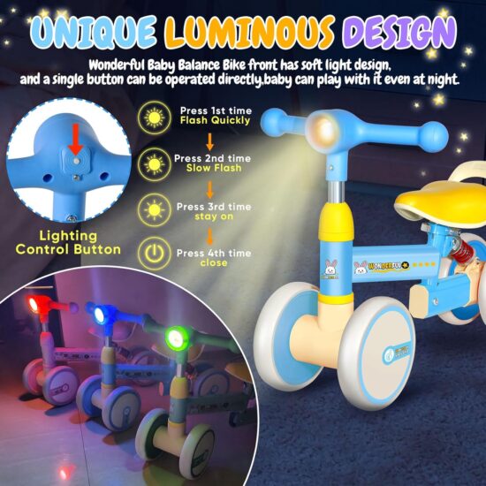 Bicicleta de echilibru cu Lumini si 4 roti pentru copii 1-3 ani