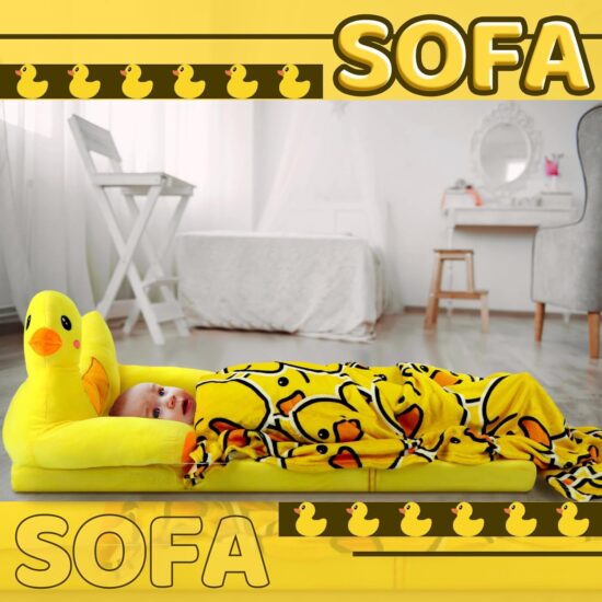 Fotoliu extensibil copii Patut cu Ratusca galbena din plus pufos