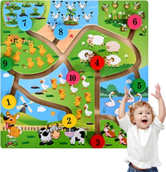 Joc Montessori Labirint Cifre Operatii cu Animale din lemn copii