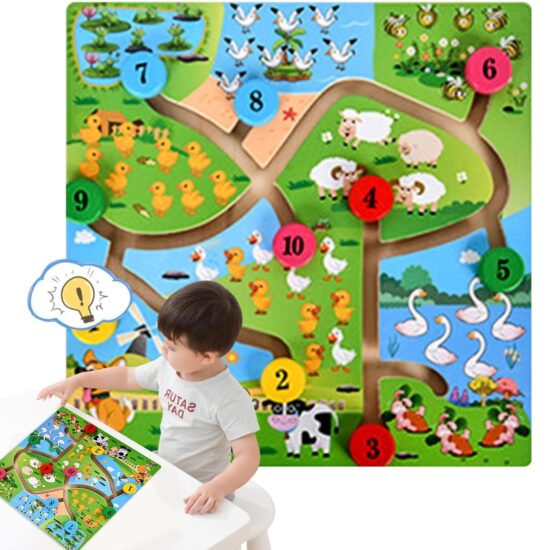 Joc Montessori Labirint Cifre Operatii cu Animale din lemn copii